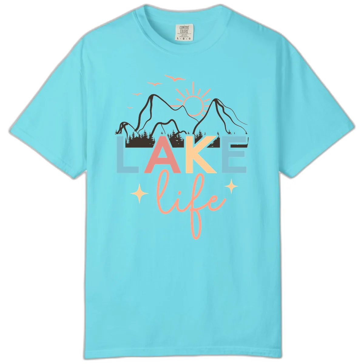 Mountain Lake Life Typography Comfort Color in Lagoon Blue